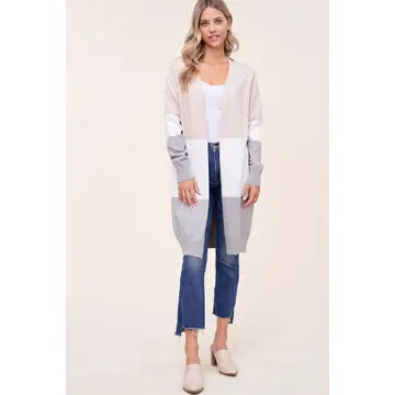 Block Long Cardigan Sweater