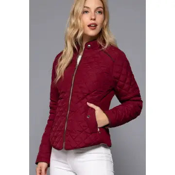 Suede Piping Detail Rib Quilted Padding Jacket