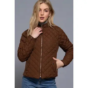 Suede Piping Detail Rib Quilted Padding Jacket