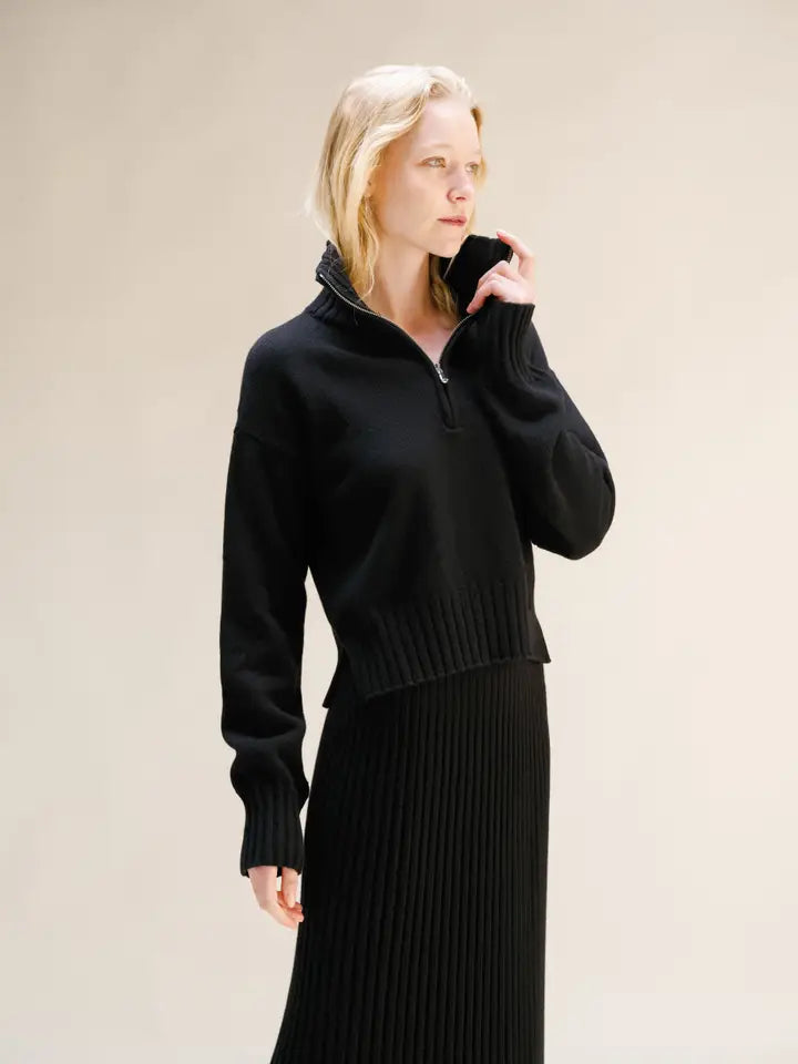 Maglione Corto A Collo Alto Con Zip in Misto Cashmere