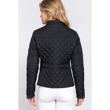 Suede Piping Detail Rib Quilted Padding Jacket