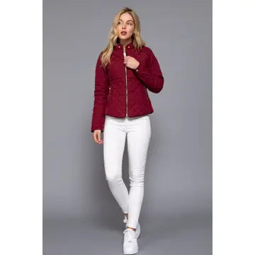 Suede Piping Detail Rib Quilted Padding Jacket