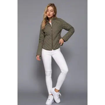 Suede Piping Detail Rib Quilted Padding Jacket