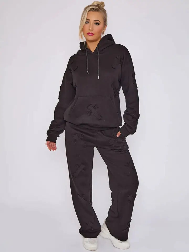 Oversized Crucifix Cros Hoodie with Wide Leg Trouser