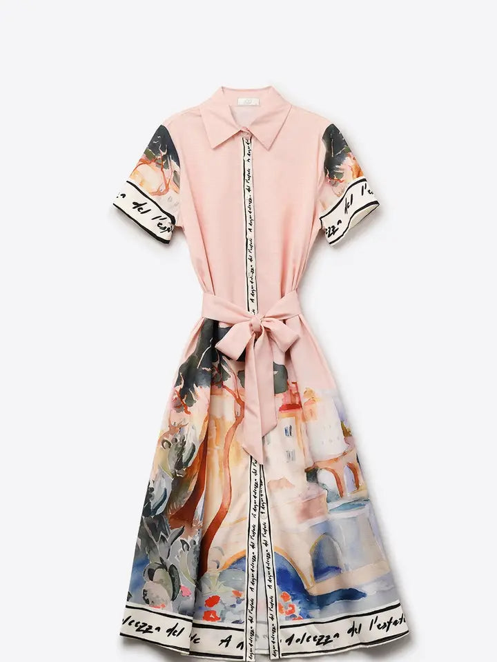 Pink Summer Watercolor Print Maxi Dress