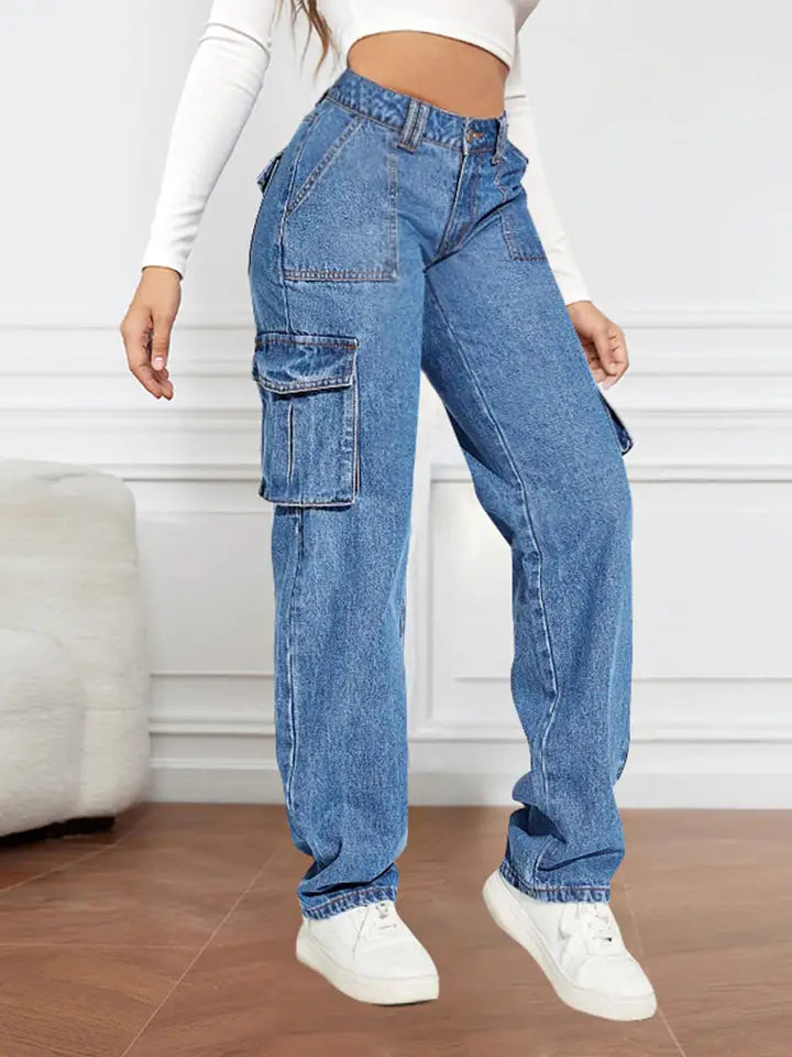 Mid-Rise Utility Cargo Jeans For Women