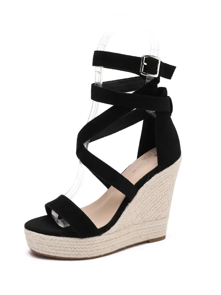 Platform Wedge Sandals with Crisscross Straps