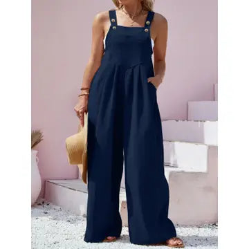 Plus Size Square Neck Wide Leg Overalls