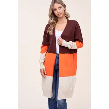 Block Long Cardigan Sweater