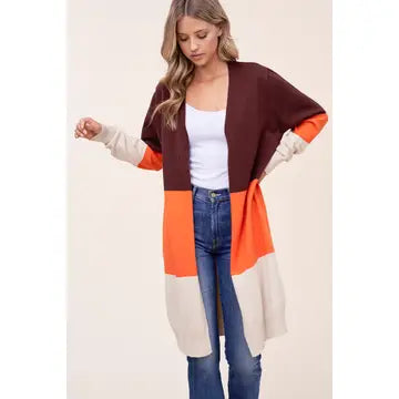 Block Long Cardigan Sweater