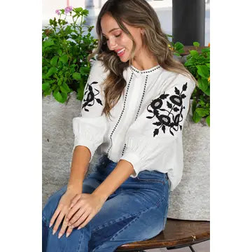 Floral Embroidered Detailing  Blouse
