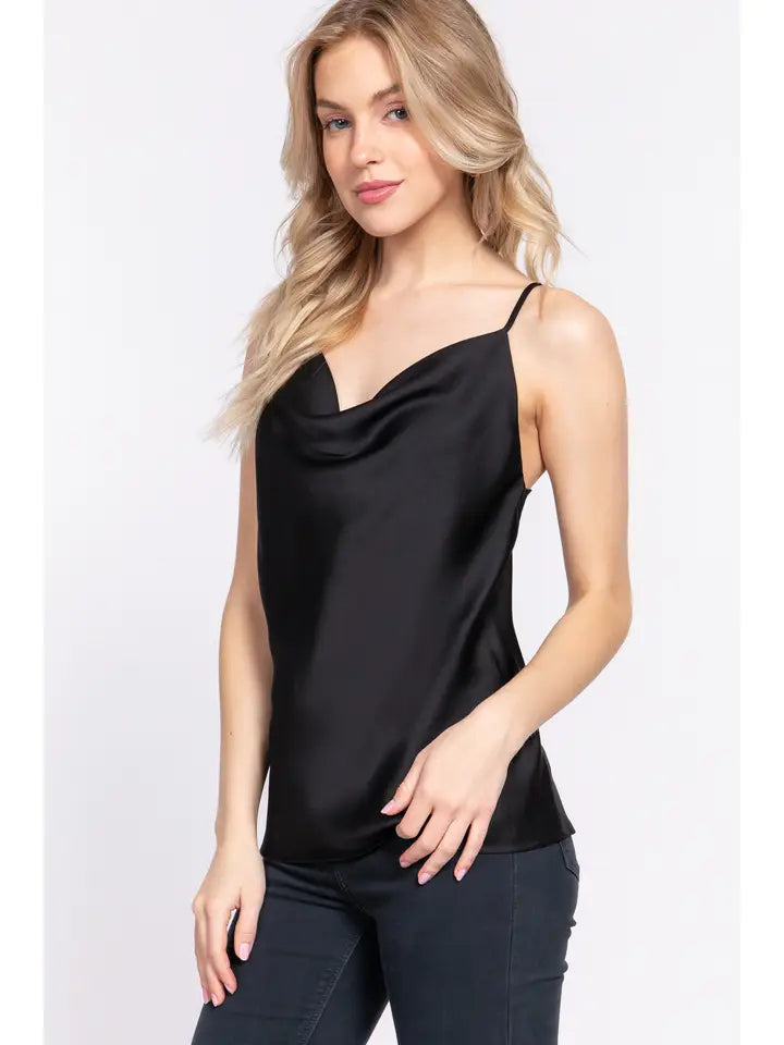 Slim Fit Cowl Neck Satin Cami Top